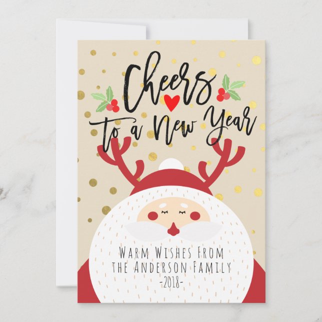 Deer Santa Merry Christmas Happy New Year Greeting Holiday Card (Front)