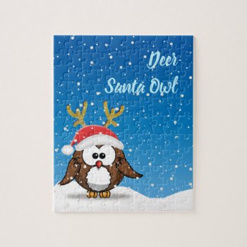 Deer Santa Owl Jigsaw Puzzle by just_owls at Zazzle