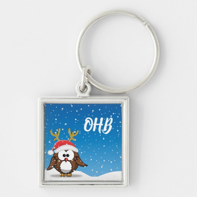 Deer Santa Owl Keychain (Front)