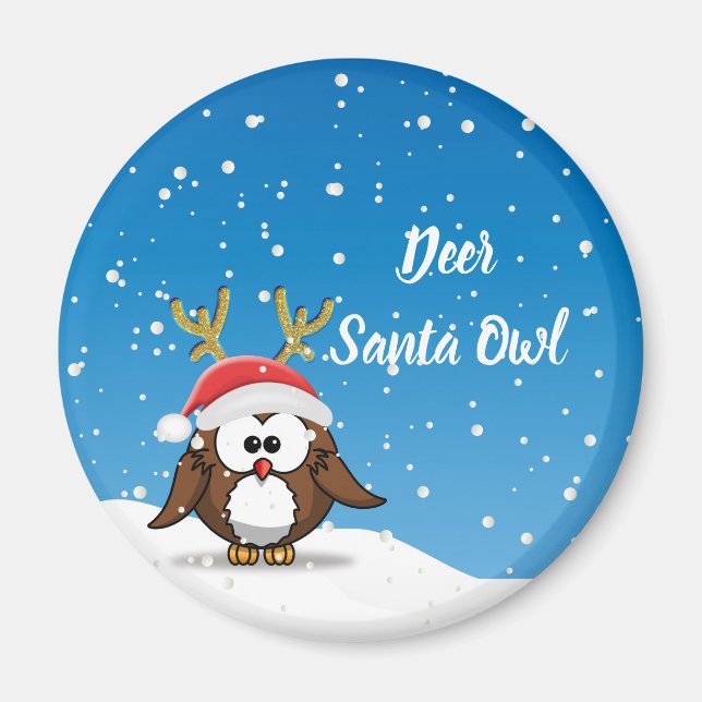 Deer Santa Owl Magnet (Front)