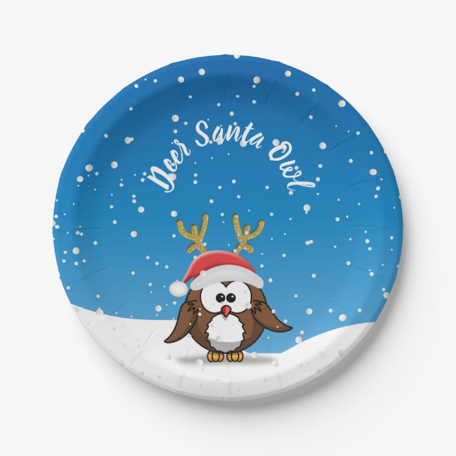 Deer Santa Owl Paper Plates (Front)