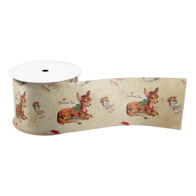 Deer Santa Satin Ribbon (Spool)