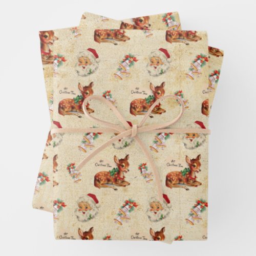 Deer Santa Wrapping Paper Sheets