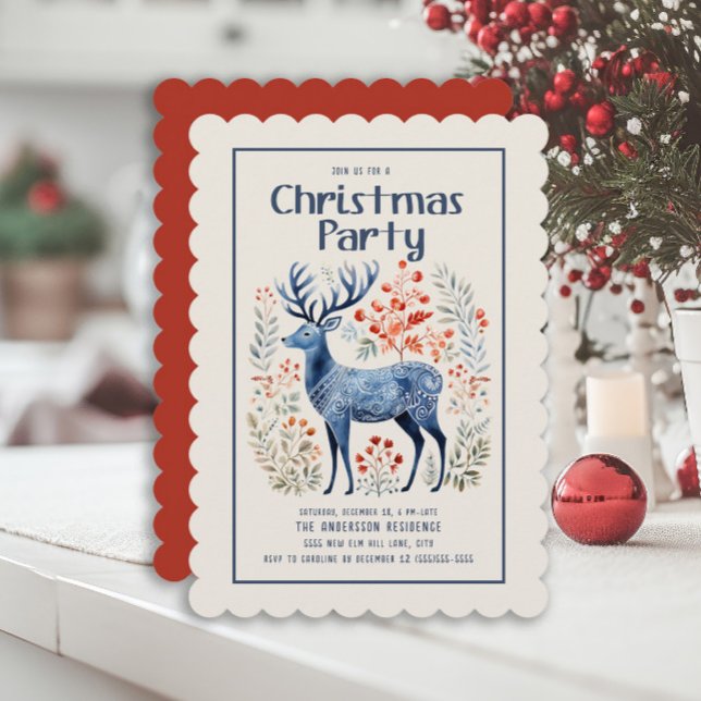 Deer Scandinavian Nordic Christmas Party Invitation (Scandinavian deer Christmas party invitation)