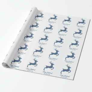 Deer Shape In Faux Blue Glitter Look With Text Wrapping Paper
