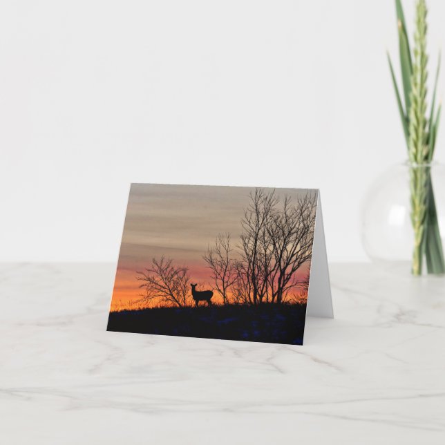 Deer silhouette at sunset blank notecard.  letterpress thank you card (Front)