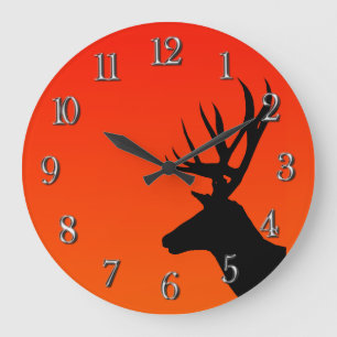 Deer Silhouette at Sunset Large Clock