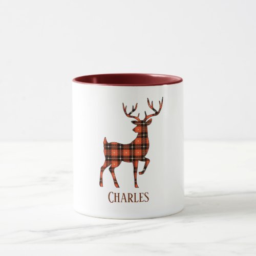 Deer Silhouette Buck Red and Black Plaid Mug