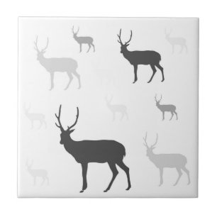 Deer Silhouette Ceramic Tile Black & White