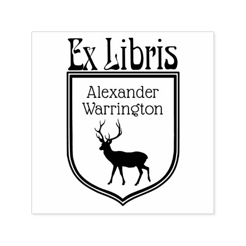 Deer Silhouette Crest Ex Libris Book Name Self_inking Stamp