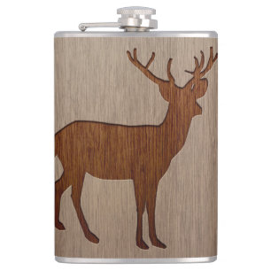 Deer silhouette engraved on wood design flask