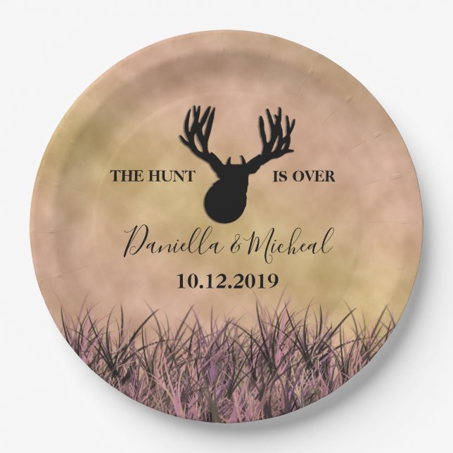Deer Silhouette Hunting Wedding Paper Plates (Front)
