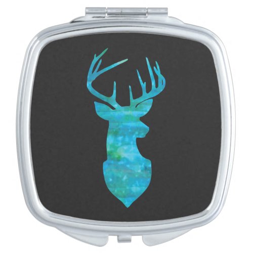 Deer Silhouette in Blue and Green Watercolors Compact Mirror