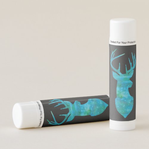 Deer Silhouette in Blue and Green Watercolors Lip Balm