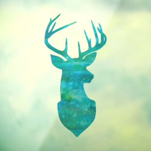 Deer Silhouette in Blue and Green Watercolors Window Cling