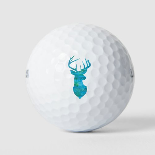 Deer Silhouette in Blue Green Watercolor Golf Balls