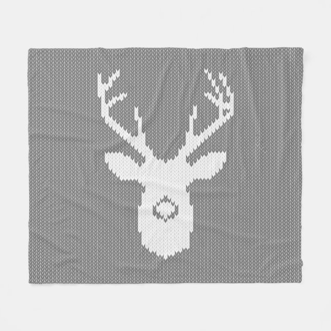 Deer Silhouette in Christmas Ugly Sweater Knitting Fleece Blanket (Front (Horizontal))