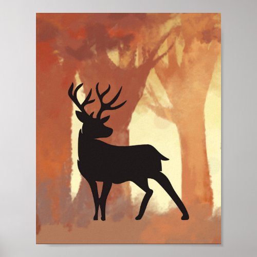 Deer Silhouette in Forest Nursery Wall Art