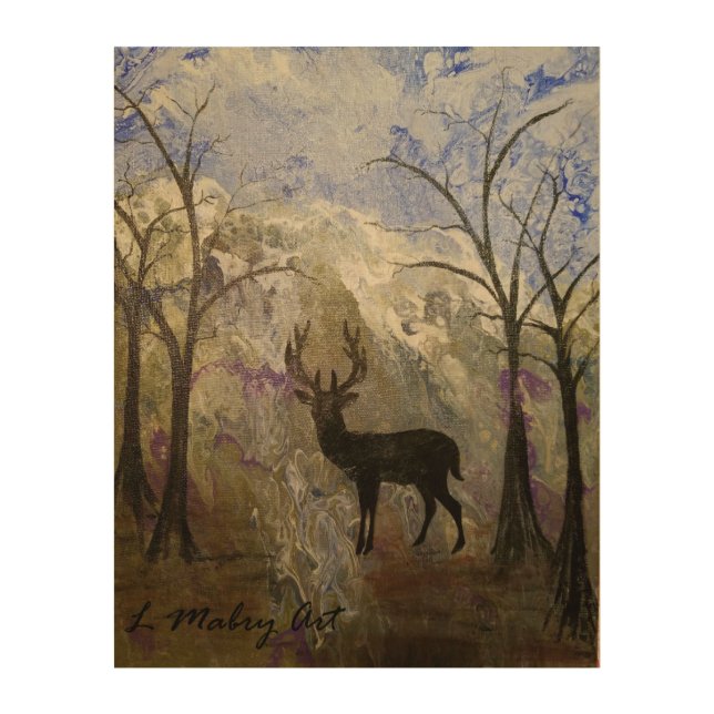 Deer Silhouette in the Forest Wood Wall Art (Front)