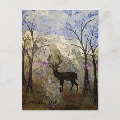 Deer Silhouette in the Forest Wood Wall Art Postcard