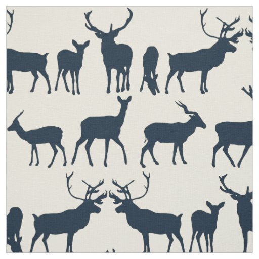 deer silhouette indigo ivory fabric