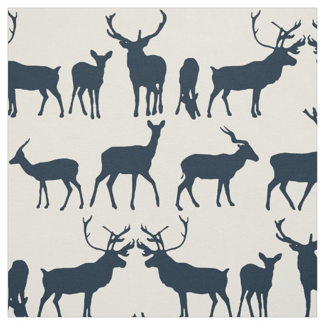 deer silhouette indigo ivory fabric (Swatch)