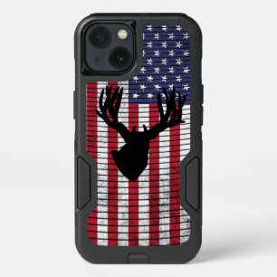 Deer Silhouette on American Flag Hunting iPhone 13 Case