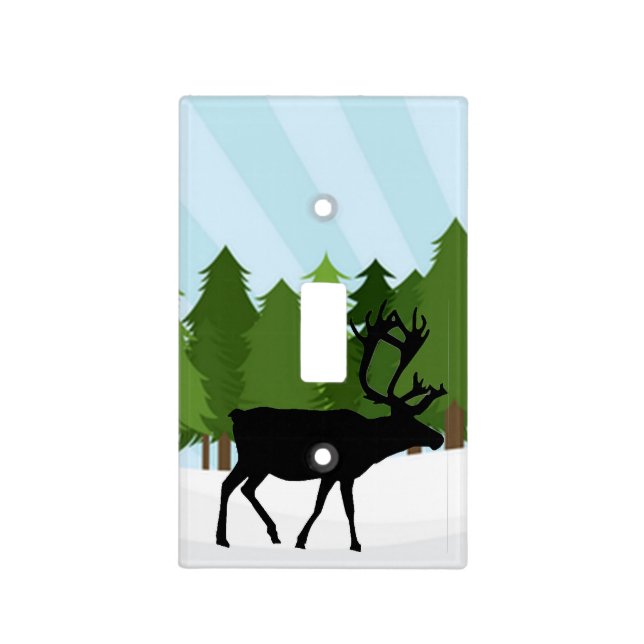 Deer Silhouette, Pine Trees and Snow Light Switch Cover (Front)