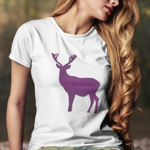 Deer silhouette Purple stag Forest animal Simple T-Shirt