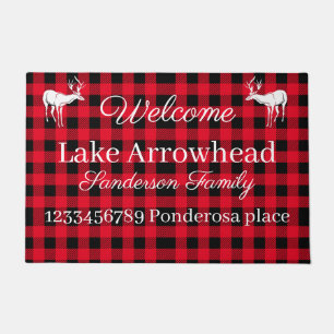 Deer silhouette Red Black Buffaloe Check  Doormat