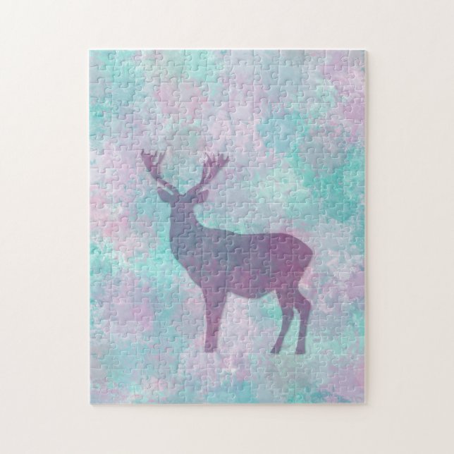 Deer silhouette Simple abstract Winter Cute Pastel Jigsaw Puzzle (Vertical)