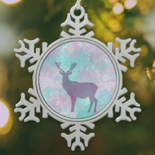 Deer silhouette Simple abstract Winter Cute Pastel Snowflake Pewter Christmas Ornament