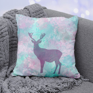 Deer silhouette Simple abstract Winter Cute Pastel Throw Pillow
