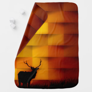 Deer Silhouette Striking Sunset Gradient Scene Baby Blanket
