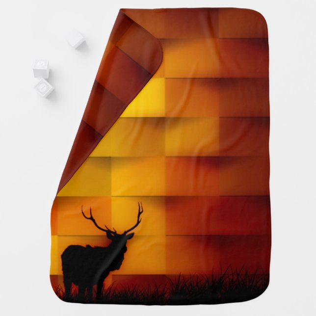 Deer Silhouette Striking Sunset Gradient Scene Baby Blanket (In Situ)