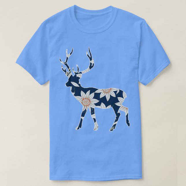 Deer silhouette white flower pattern T-Shirt (Design Front)