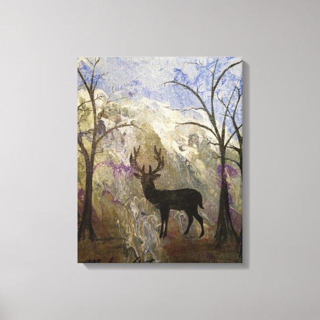 Deer Silhouette with Mountain Background Canvas Print (Front)