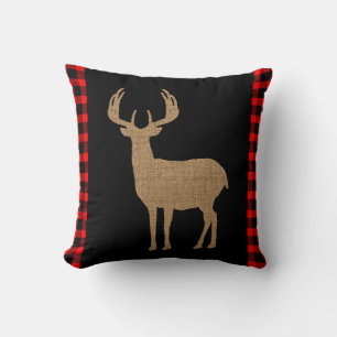 Deer Silhouette with Plaid Throw Pillow