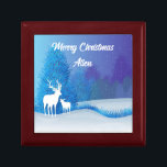 Deer Silhouette Wooden Keepsake Box<br><div class="desc">Lovely, silhouette picture of deer in the woods, is featured on this wooden keepsake box. You can add your own personal message to the inlaid tile on top of the box. This would make a lovely gift for Christmas, use it to protect jewelry and other small keepsakes. Makes a wonderful...</div>