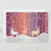 Deer Silhouettes in Snow Orange Purple Holiday 