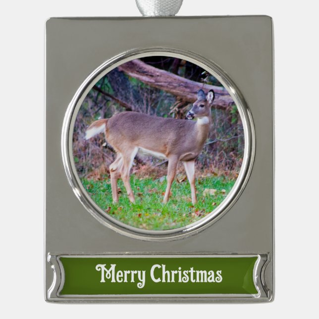 Deer Silver Plated Banner Ornament (Front)