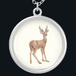 Deer Silver Plated Necklace<br><div class="desc">Hand-painted illustration of a spotted deer</div>
