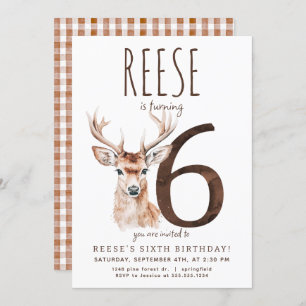 Deer Sixth Birthday Invitation
