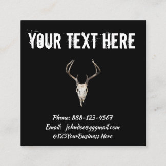 Deer Skull Antler Black Square Business Card
