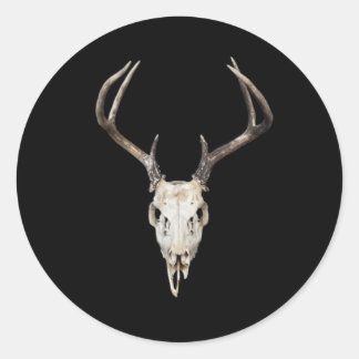 Deer Skull Antler on Black Background Classic Round Sticker