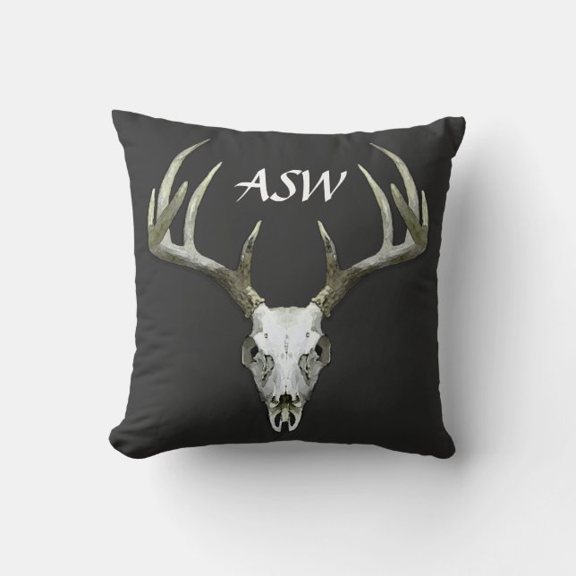 Deer Skull Antlers Throw Pillow (Front)