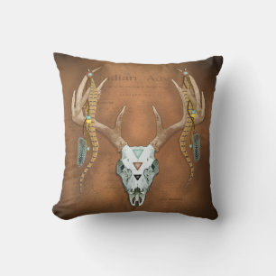 Deer Skull Antlers Vintage Native American Throw Pillow