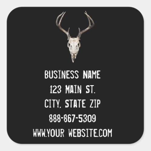 Deer Skull Business Sticker on Black Background