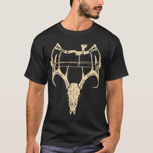 Deer Skull Compound Bow Retro Hunting Archery Dad  T_Shirt