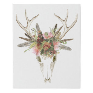 Deer Skull & Flowers Faux Canvas Print